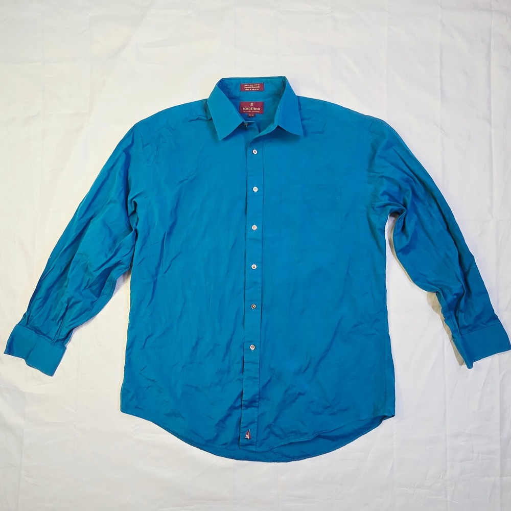Nordstrom Men's Relaxed Classic Button Down Shirt 16-34 Teal Blue Broadcloth V3